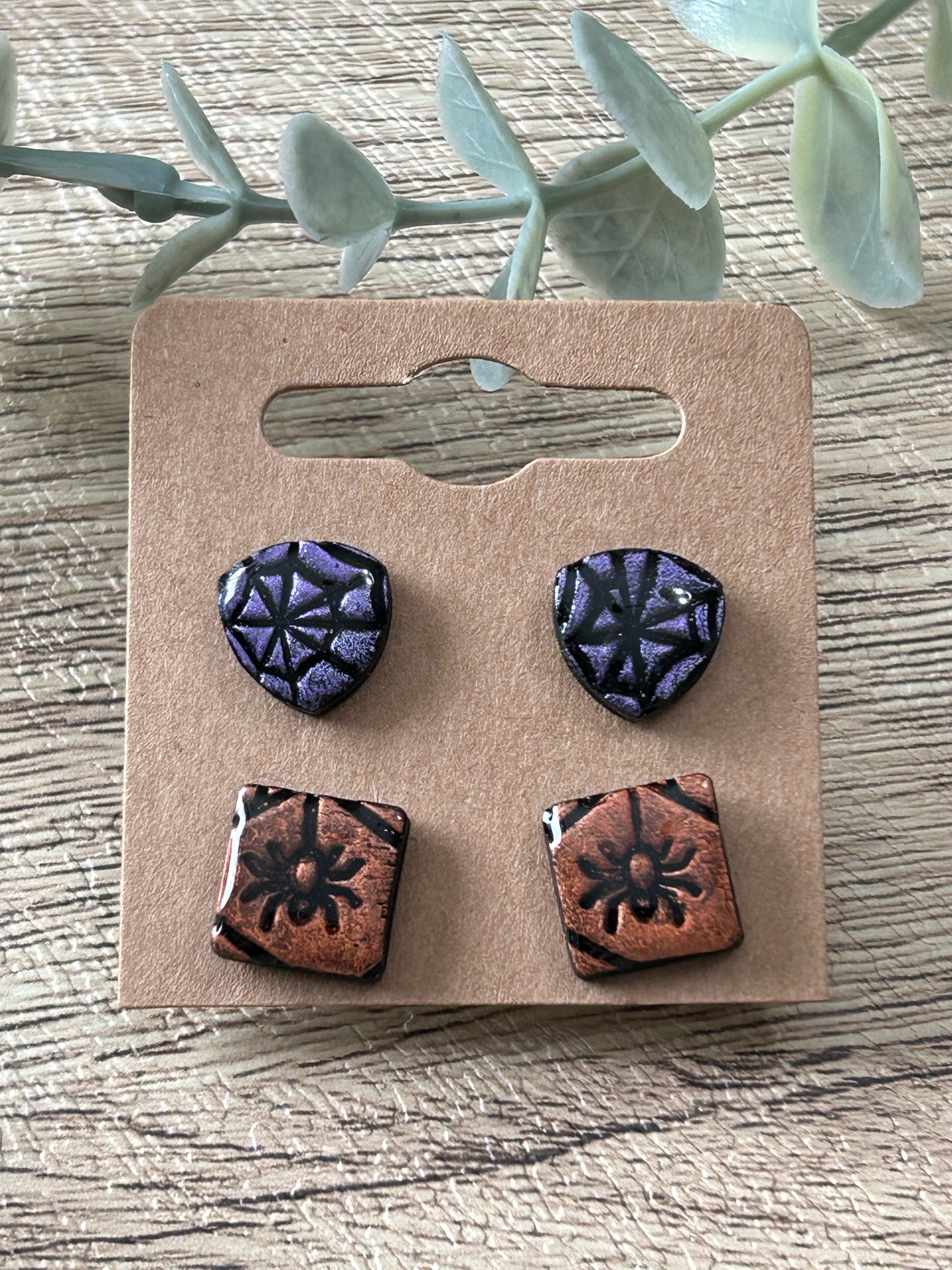 2 Pairs Halloween Spider and Web Statement Stud Earrings YOU CHOOSE From 2 Styles