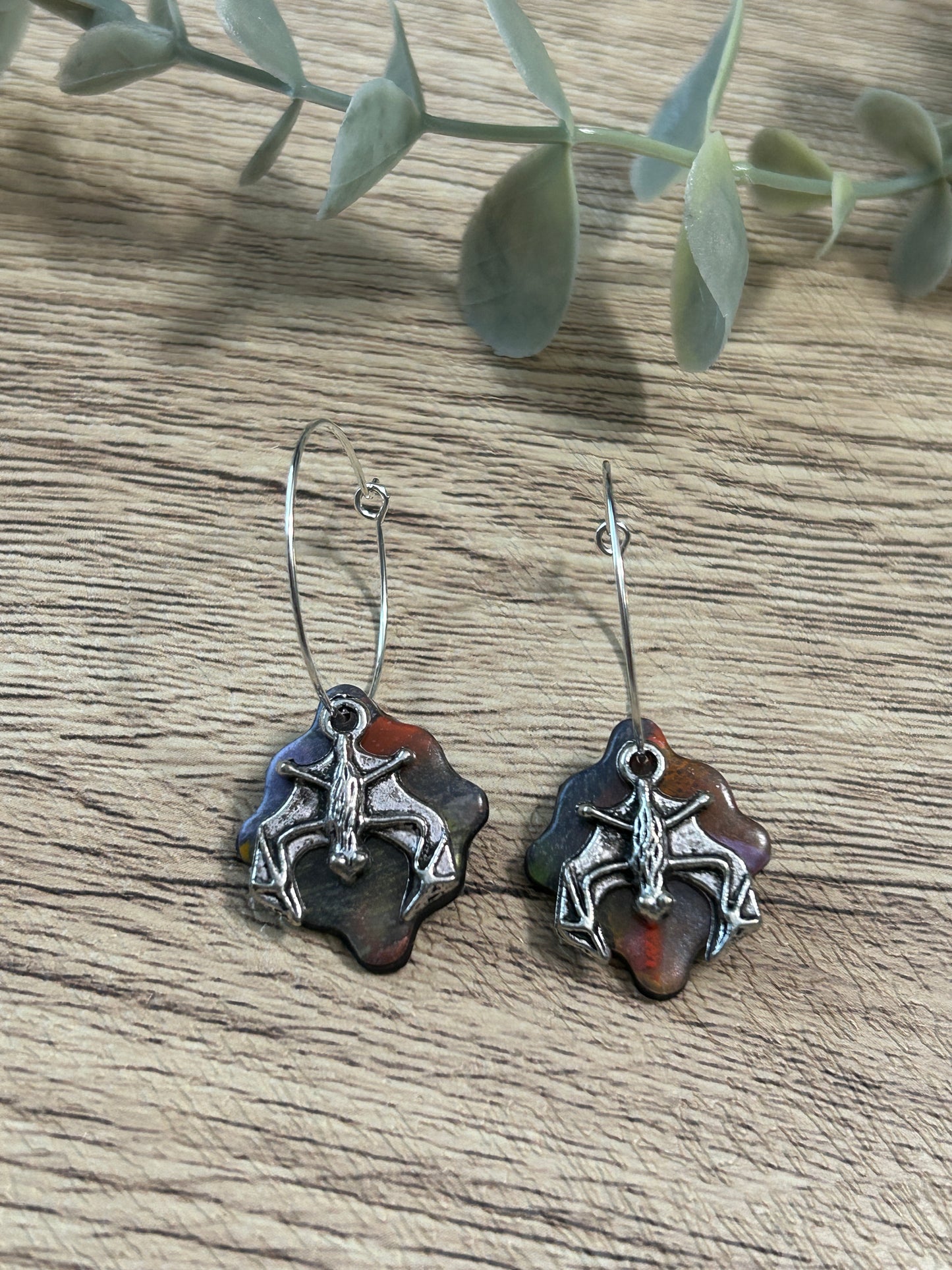 Autumn Spooky Creature Statement Dangle Hoop Earrings YOU CHOOSE Spider or Bat