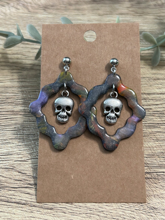 Autumn Skeleton Skull Statement Dangle Earrings