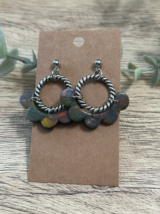 Autumn Twisted Scallop Hoop Dangle Statement Earrings