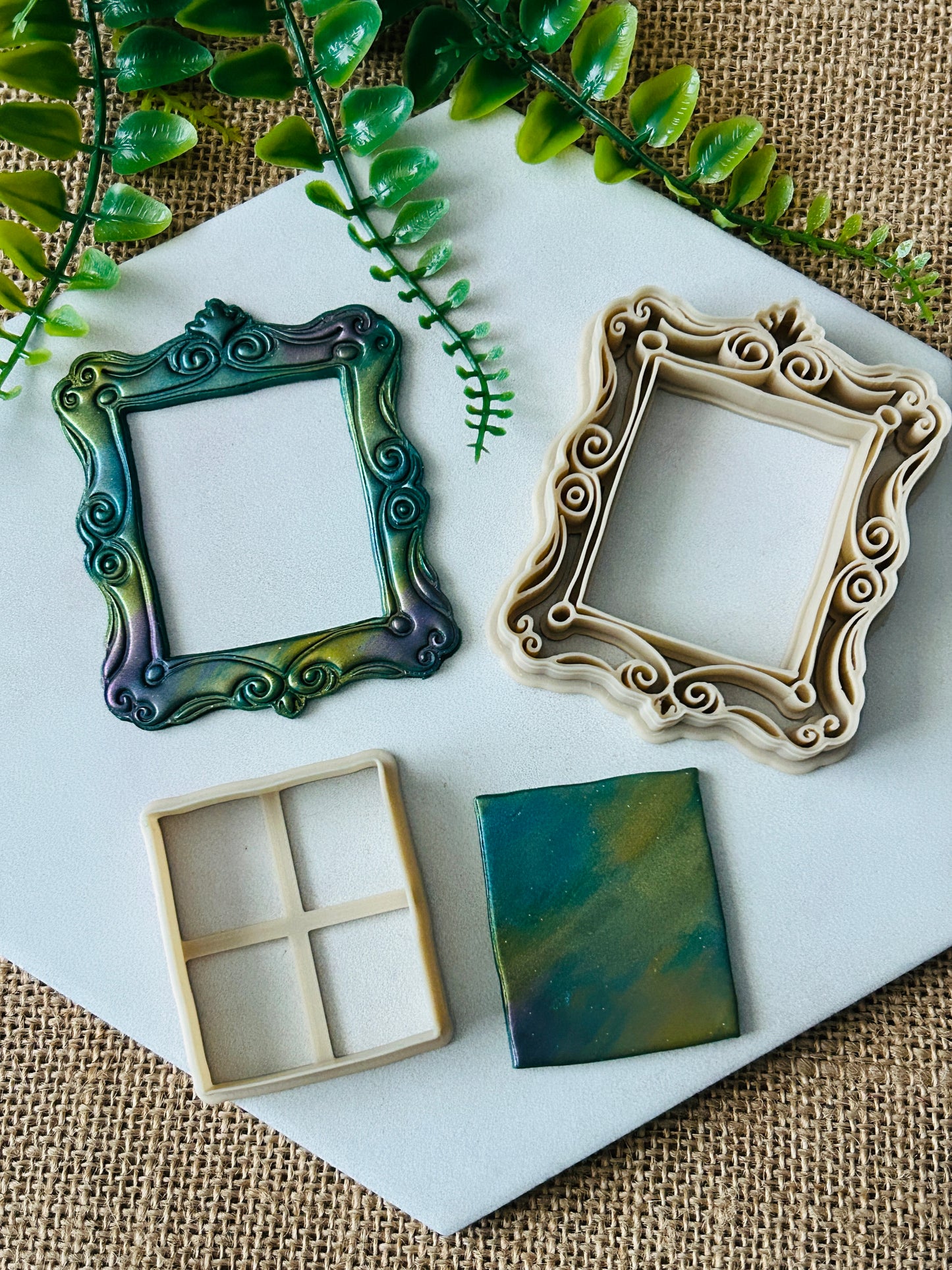 2Pc Large Ornate Rectangle Imprint Frame Polymer Clay Cutter Set