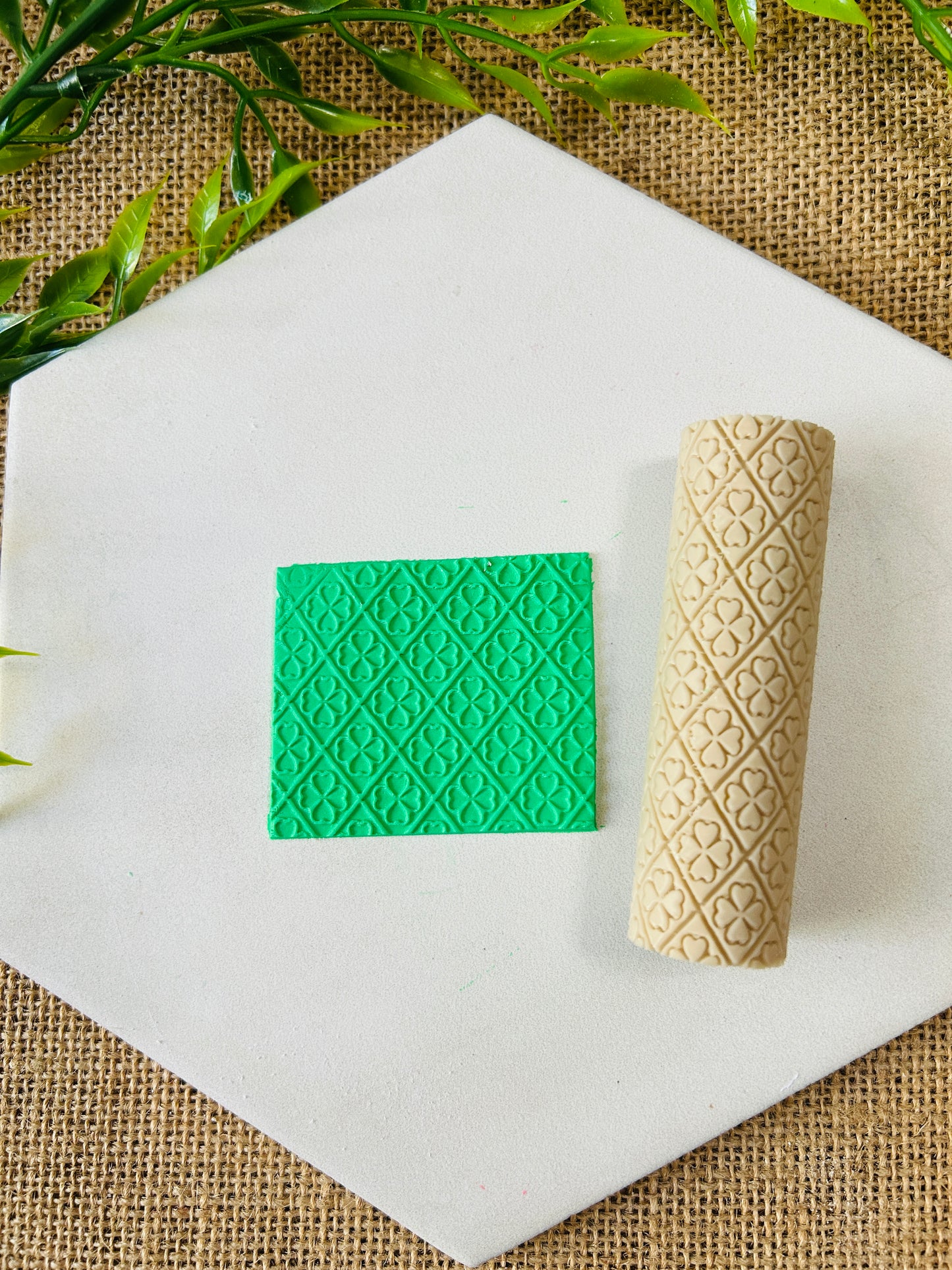 Saint Patrick's Day Quilted Clover Pattern Texture Roller For Polymer Clay