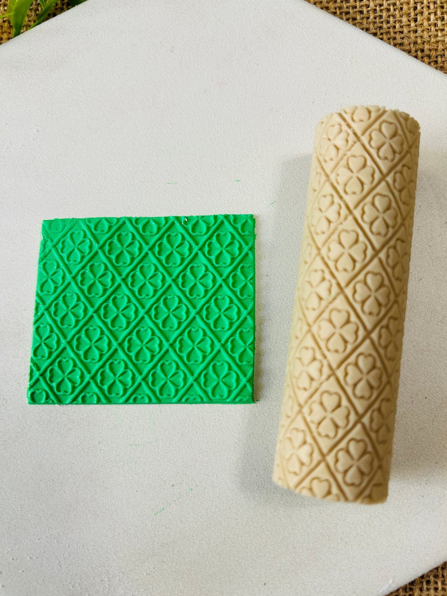 Saint Patrick's Day Quilted Clover Pattern Texture Roller For Polymer Clay