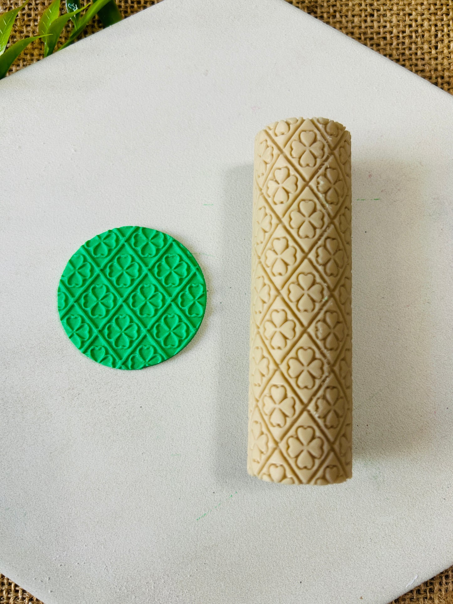 Saint Patrick's Day Quilted Clover Pattern Texture Roller For Polymer Clay