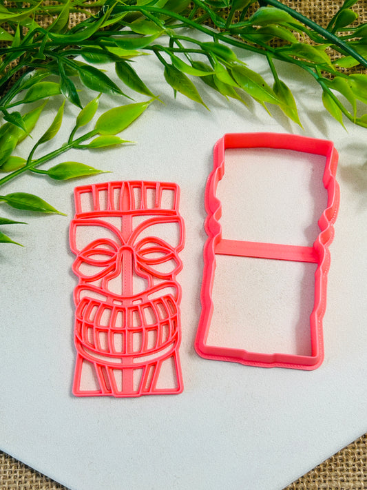 2pc Tiki Mask Imprint Trinket Dish Coaster Or Wall Hanging Imprinted Polymer Clay Cutter 4 Sizes YOU CHOOSE