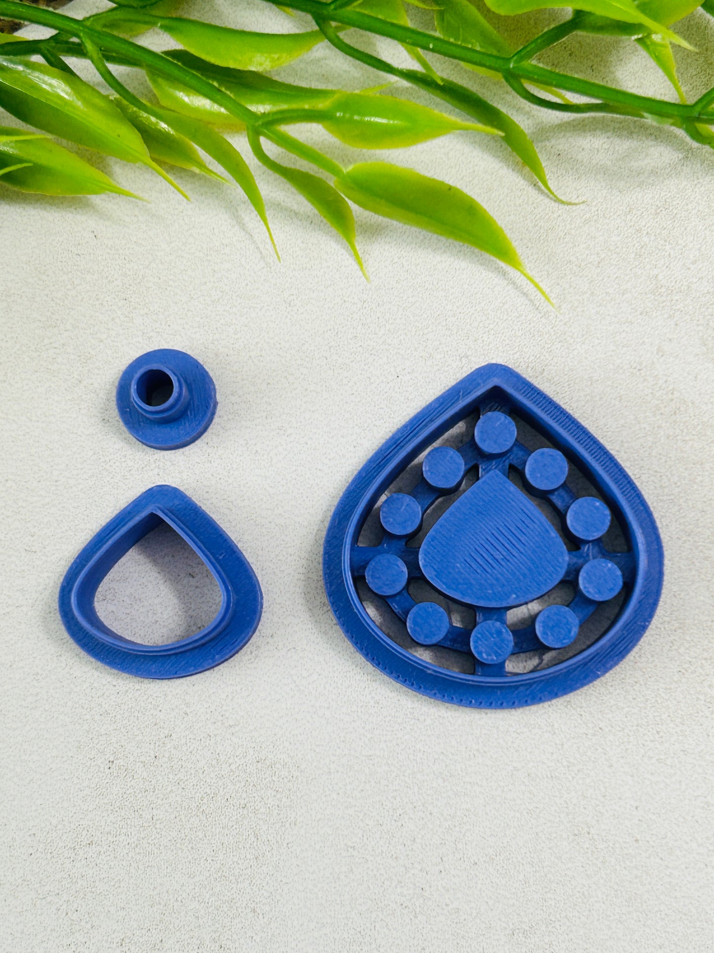 3pc Modern Teardrop Bezel with Stones Polymer Clay Cutter Set - 5 Sizes Available