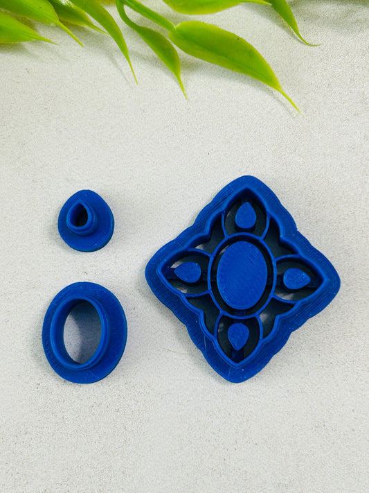3pc Art Deco Bezel with Stones Style 1 Polymer Clay Cutter Set - 5 Sizes Available