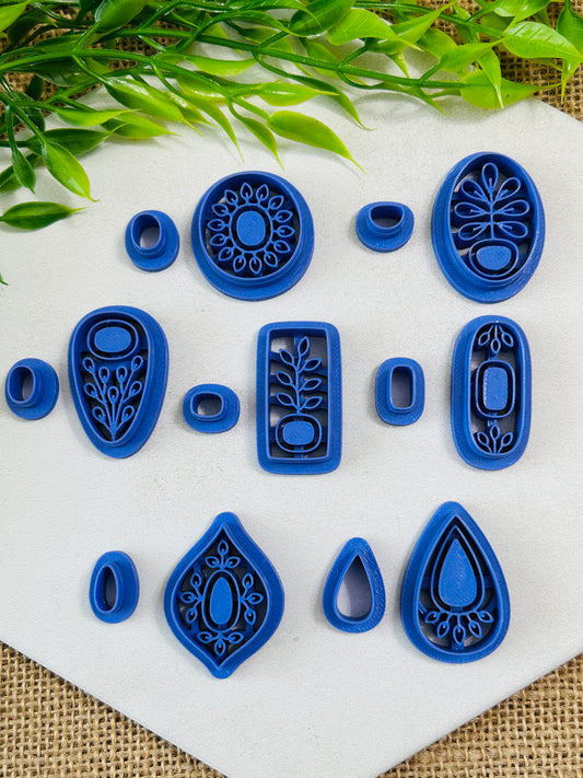 2pc Whimsy Foliage Bezel with Stone Polymer Clay Cutter Set - 7 Styles and 5 Sizes Available