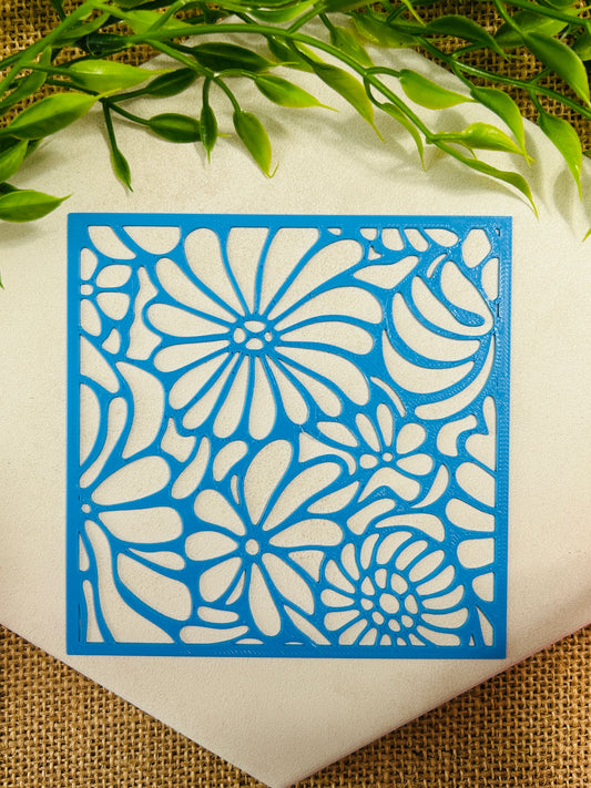 Flowy Boho Flowers Pattern Design For Polymer Clay 2 Versions YOU CHOOSE Stencil or Texture Stamp