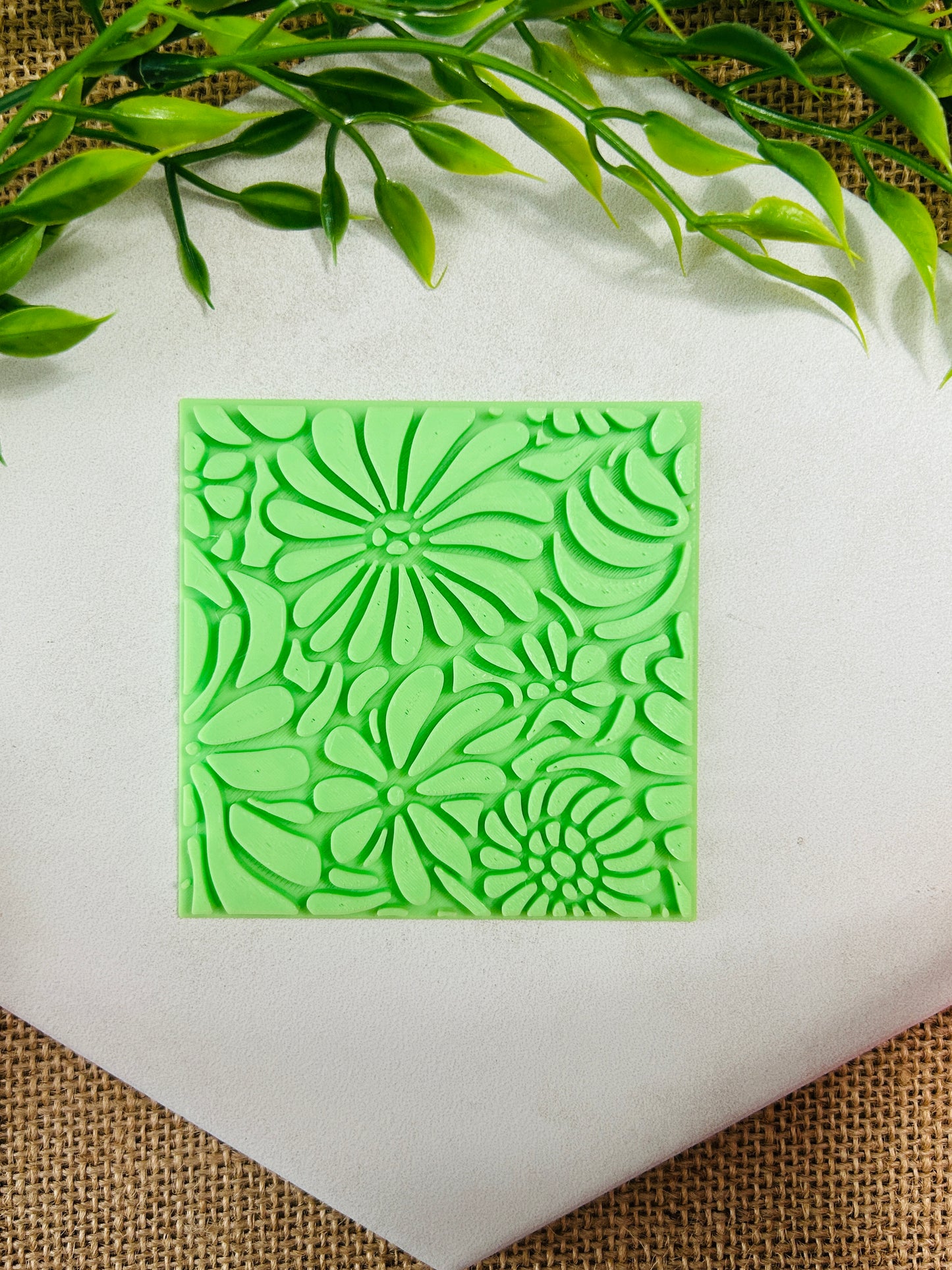 Flowy Boho Flowers Pattern Design For Polymer Clay 2 Versions YOU CHOOSE Stencil or Texture Stamp