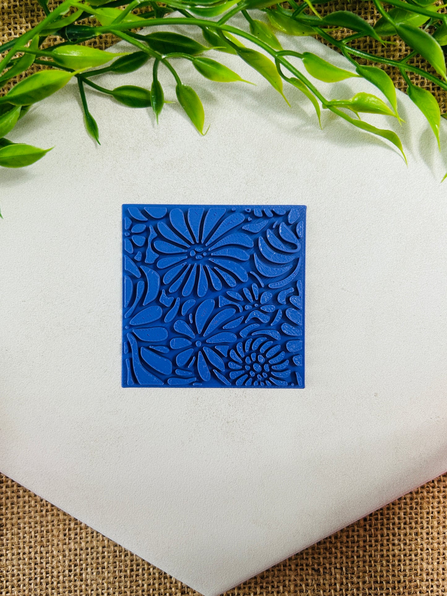 Flowy Boho Flowers Pattern Design For Polymer Clay 2 Versions YOU CHOOSE Stencil or Texture Stamp