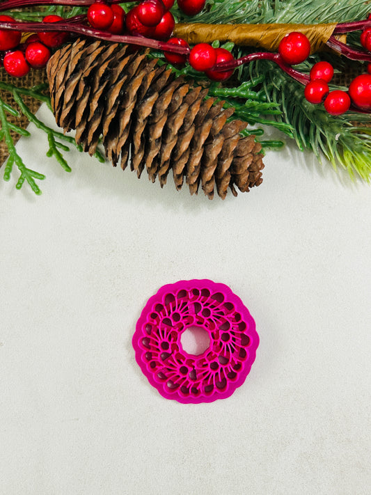 Holly Berry Wreath Imprint Polymer Clay Cutter 3 Sizes