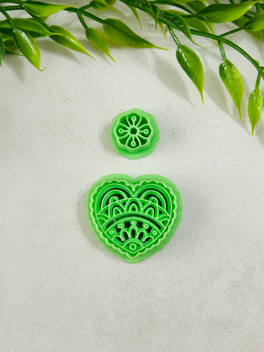 2pc Mehndi Heart Imprint Polymer Clay Cutter Set