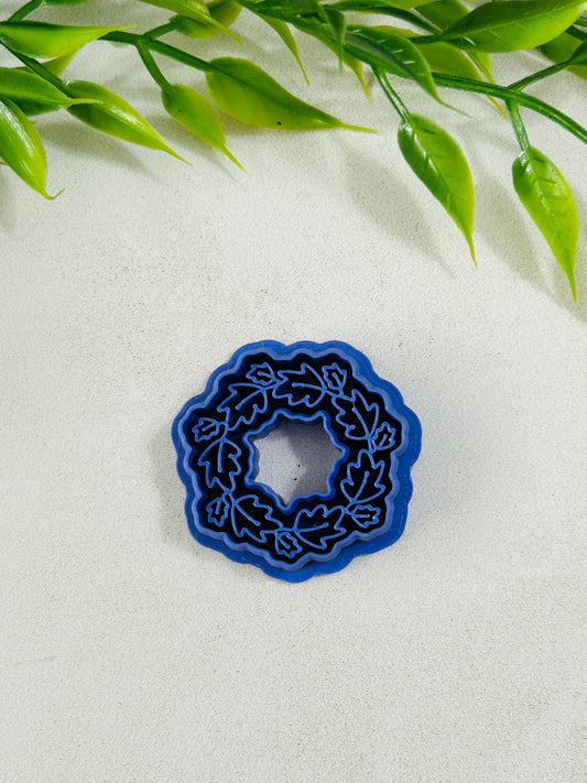 Oak Leaf Wreath Imprint Polymer Clay Cutter Set 2 Sizes YOU CHOOSE
