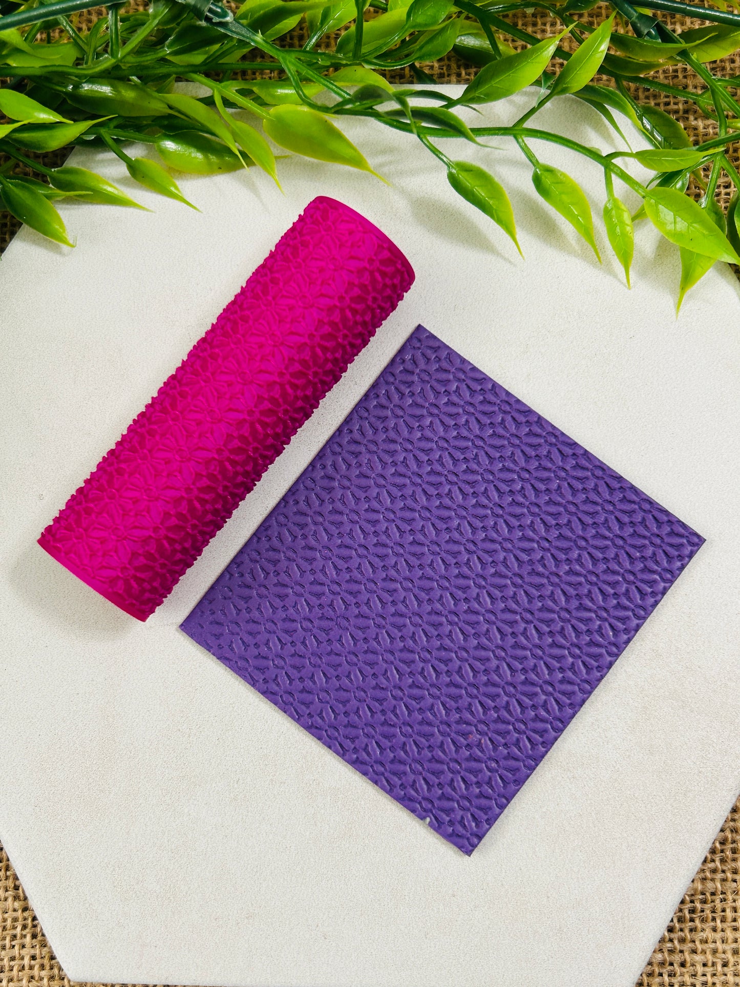 Tiled Blooms Pattern Texture Roller For Polymer Clay