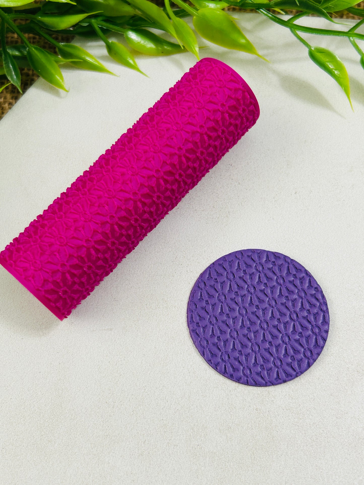 Tiled Blooms Pattern Texture Roller For Polymer Clay