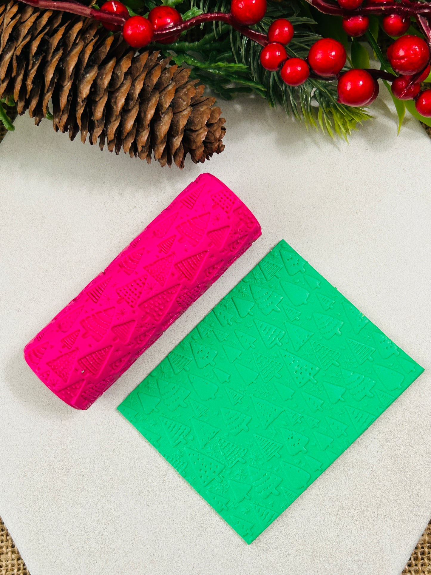 Fancy Christmas Trees Pattern Texture Roller For Polymer Clay