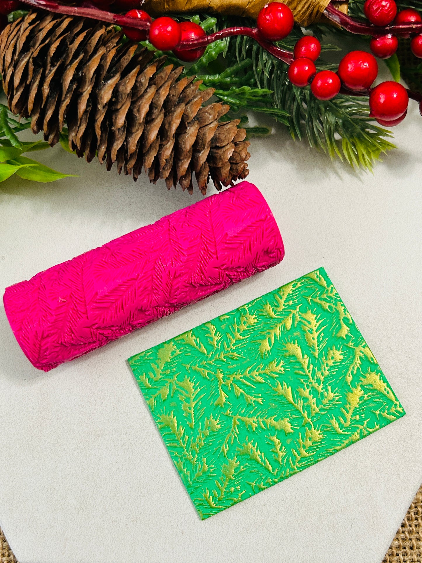 Pine Branch Pattern Texture Roller For Polymer Clay