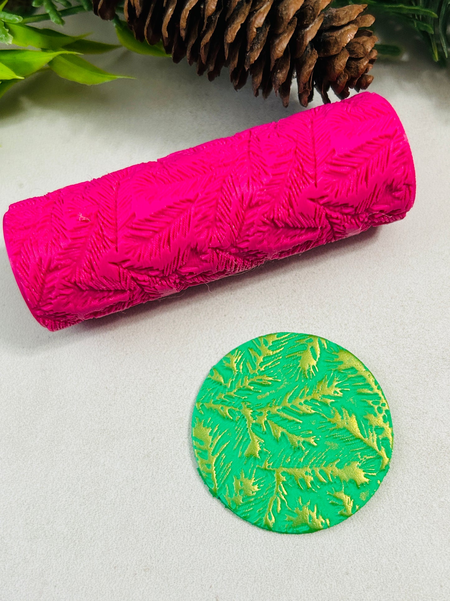 Pine Branch Pattern Texture Roller For Polymer Clay