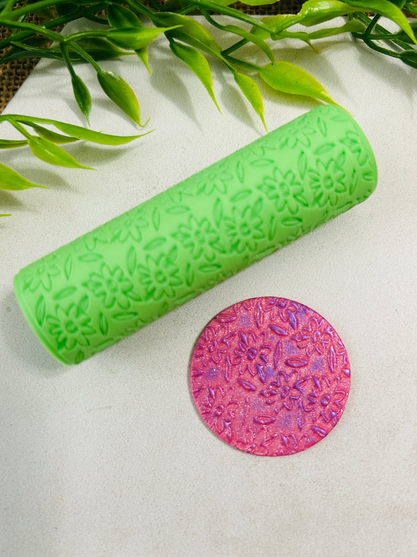 Flower Doodle Pattern Texture Roller For Polymer Clay