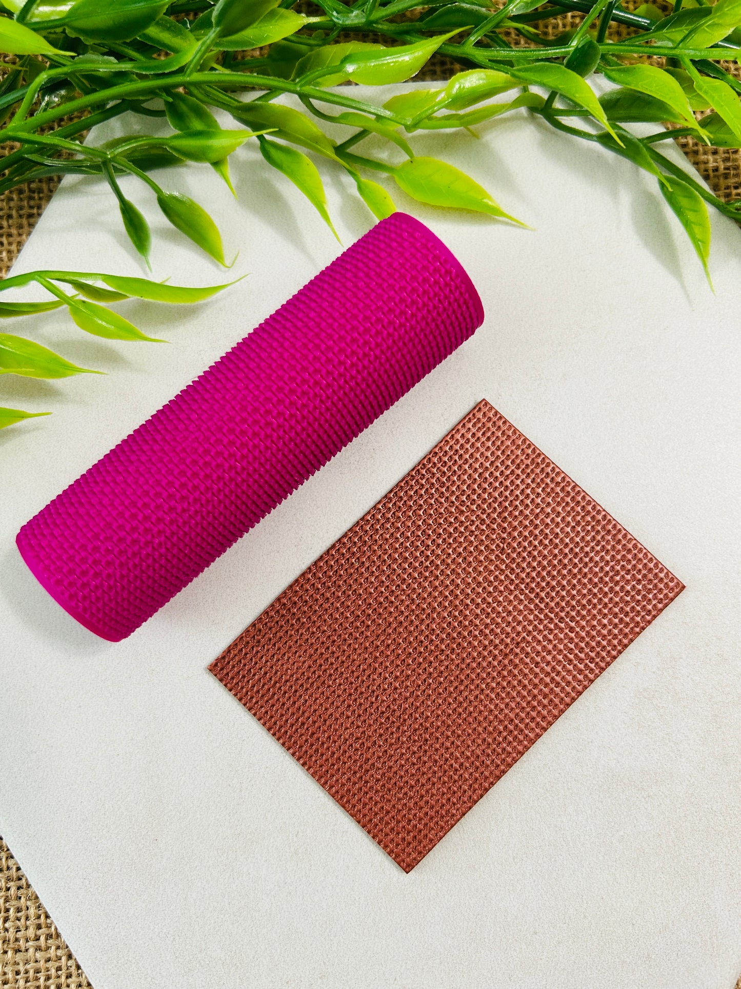 Embroidery Linen Canvas Fabric Pattern Texture Roller For Polymer Clay