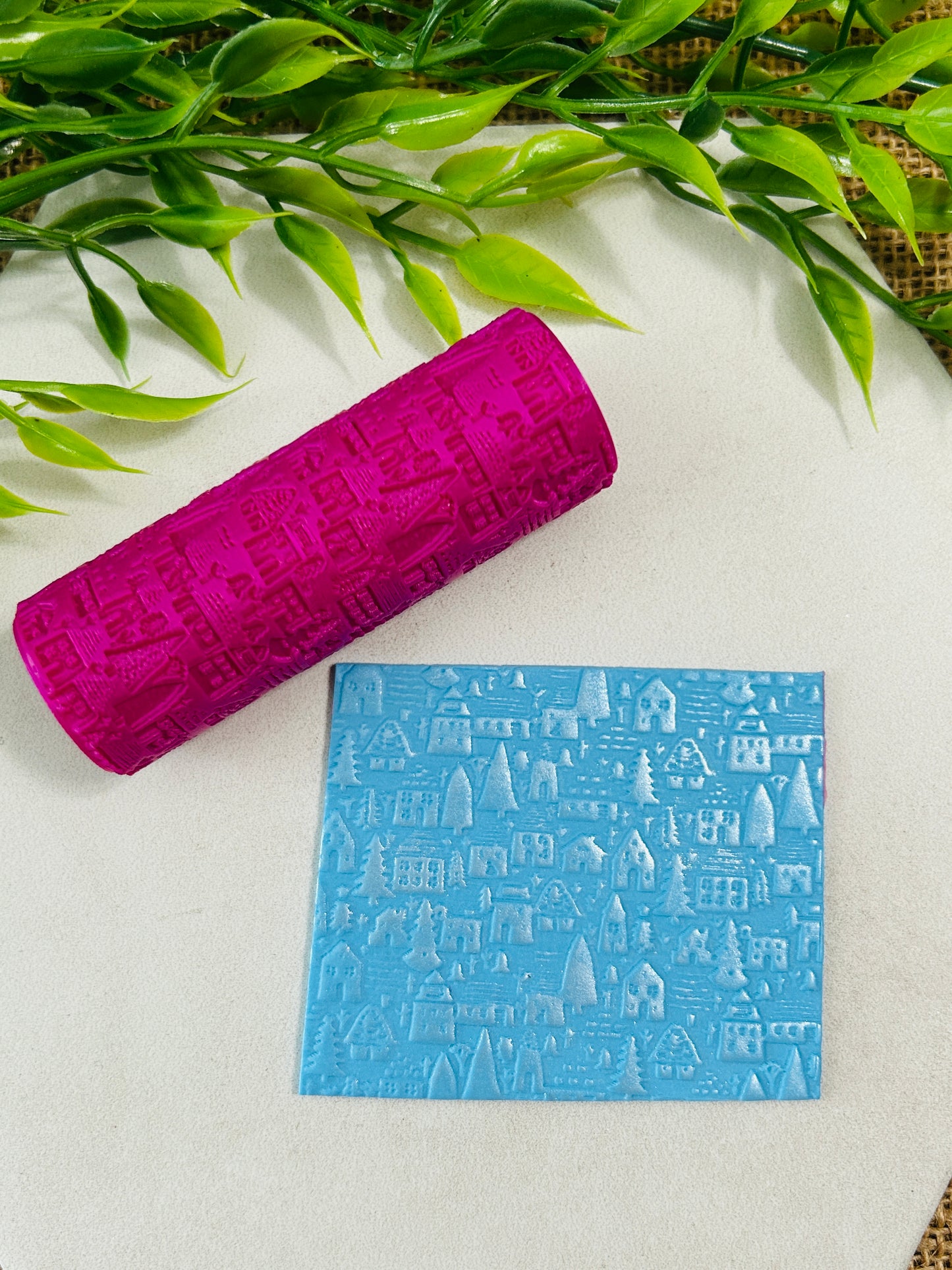 Winter Village Pattern Texture Roller For Polymer Clay