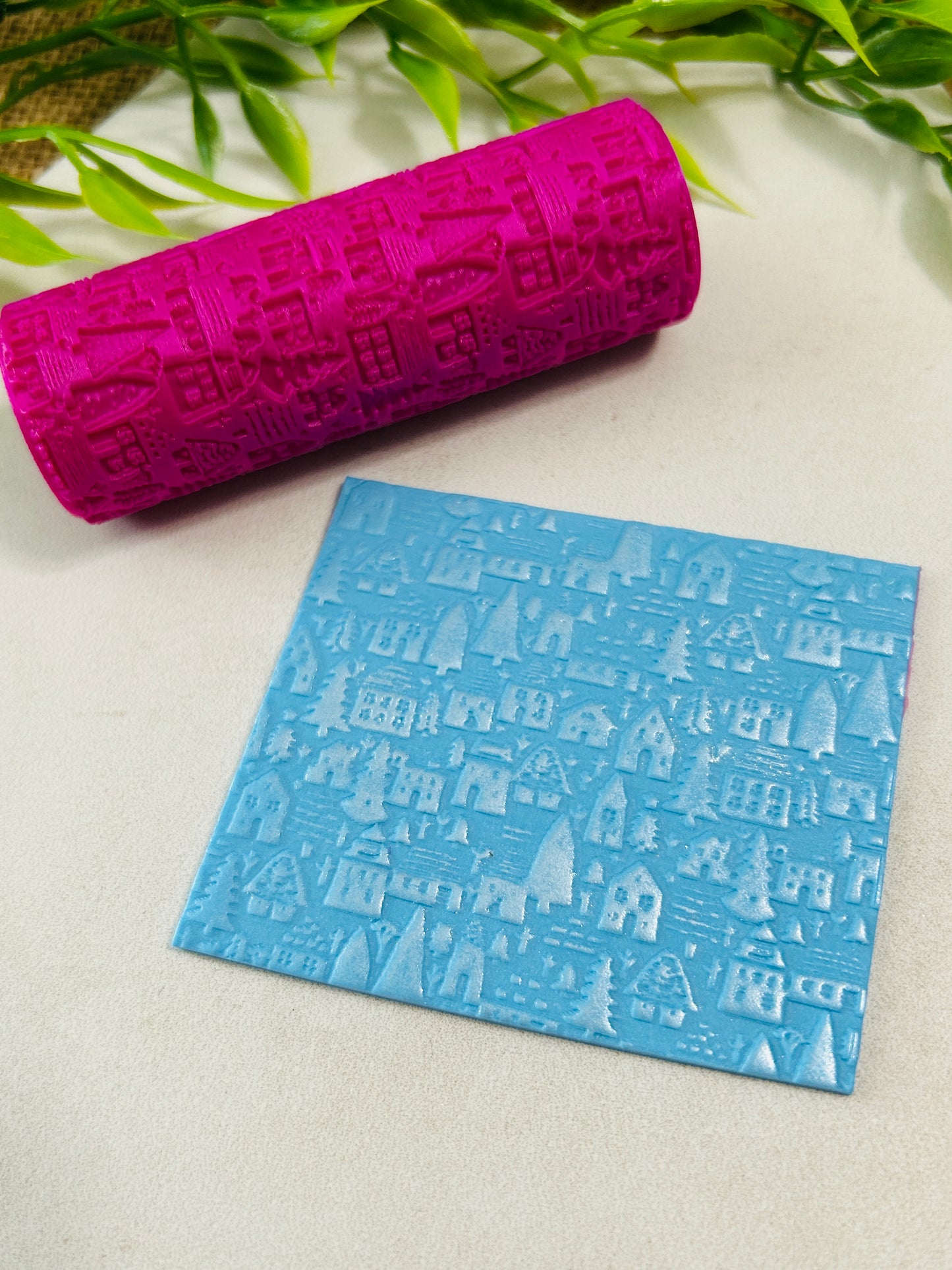 Winter Village Pattern Texture Roller For Polymer Clay
