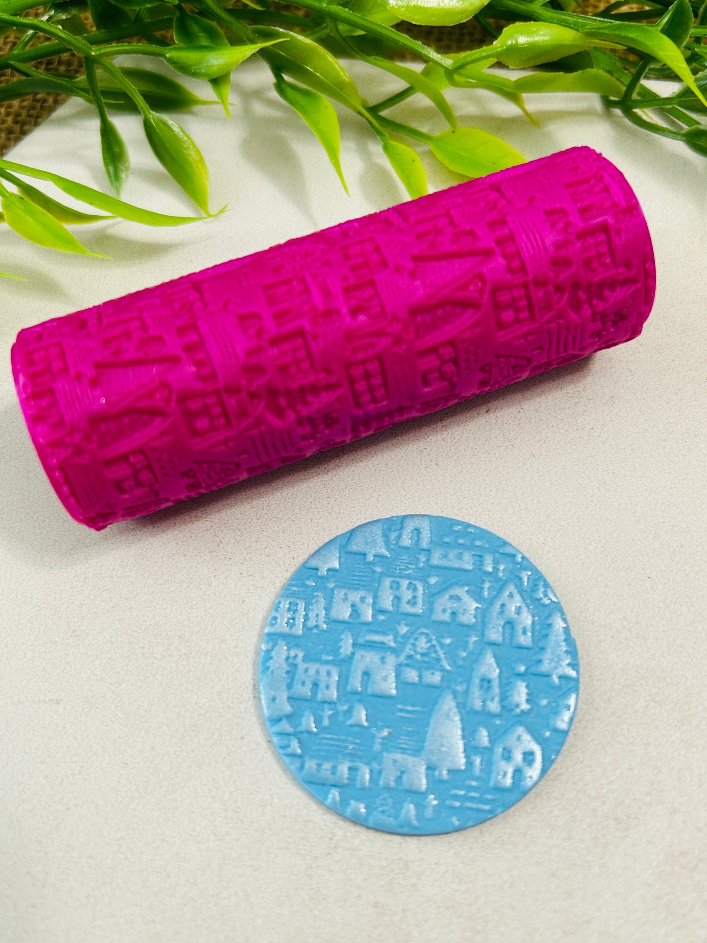 Winter Village Pattern Texture Roller For Polymer Clay