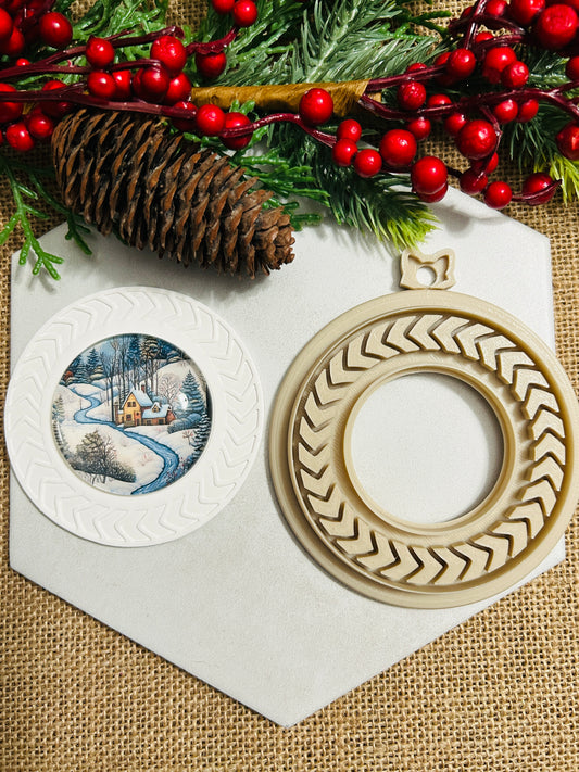 Chevron Circle Frame Imprint Ornament Or Trinket Dish Polymer Clay Cutter TPAB