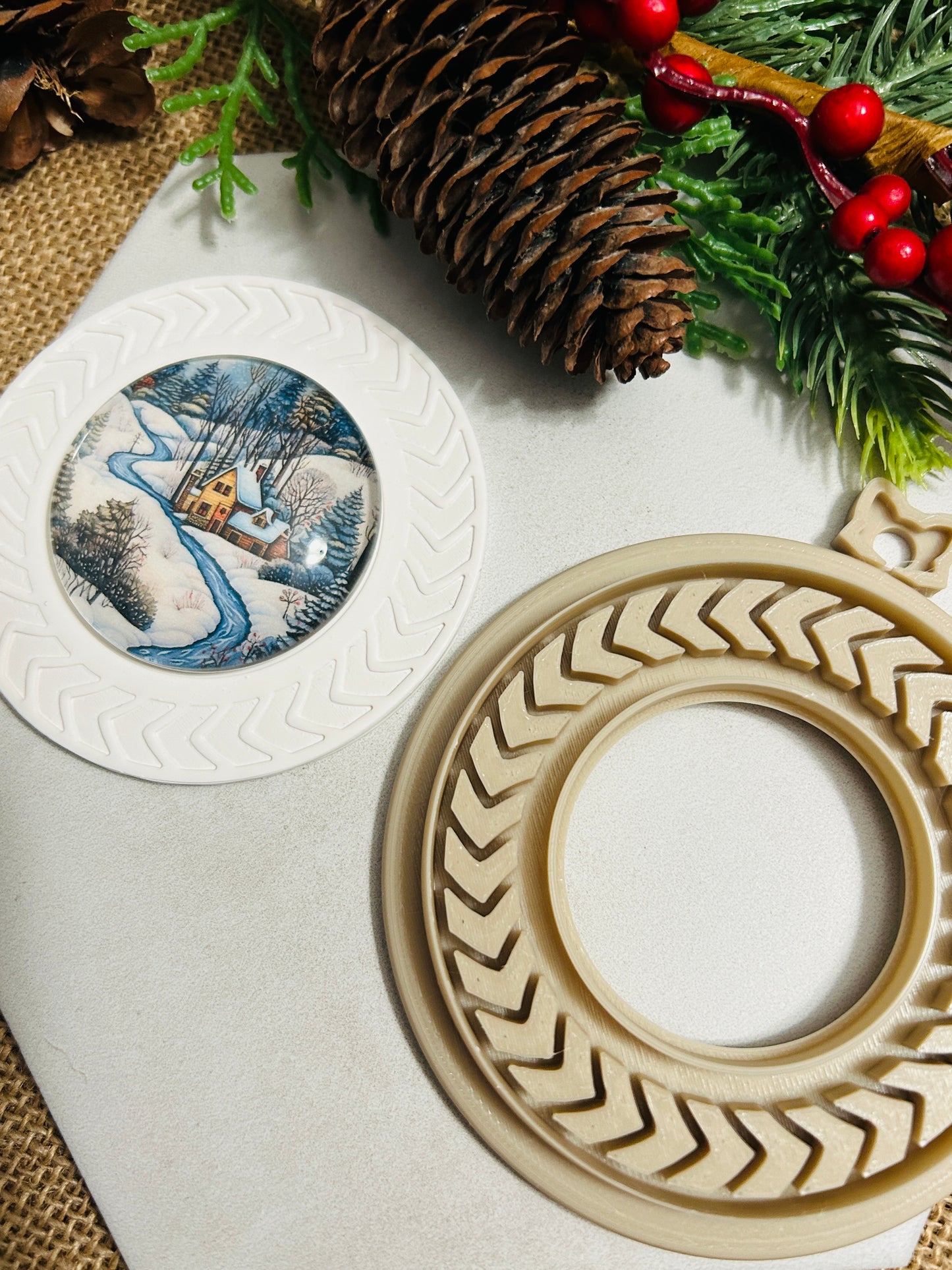 Chevron Circle Frame Imprint Ornament Or Trinket Dish Polymer Clay Cutter TPAB