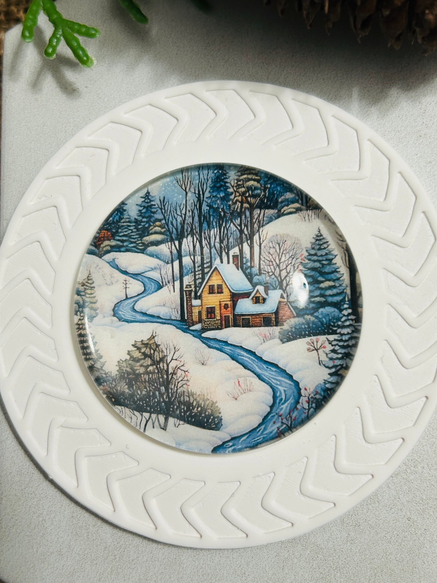 Chevron Circle Frame Imprint Ornament Or Trinket Dish Polymer Clay Cutter TPAB