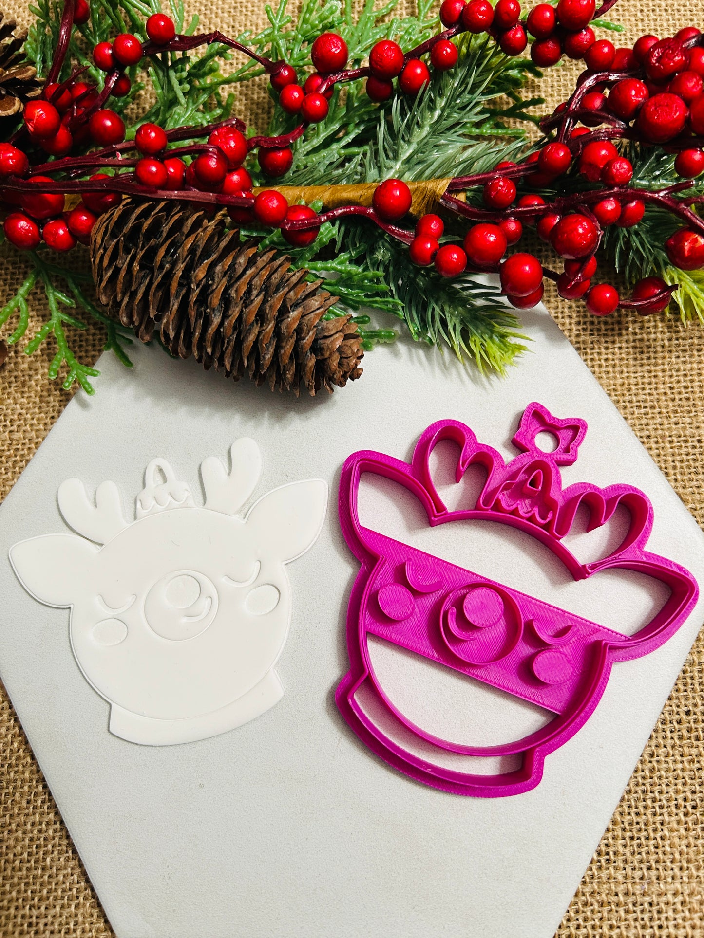 Sweet Reindeer Imprint Ornament Polymer Clay Cutter TPAB