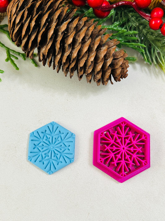 Hexagon Christmas Snowflake Imprint Polymer Clay Cutter 4 Sizes