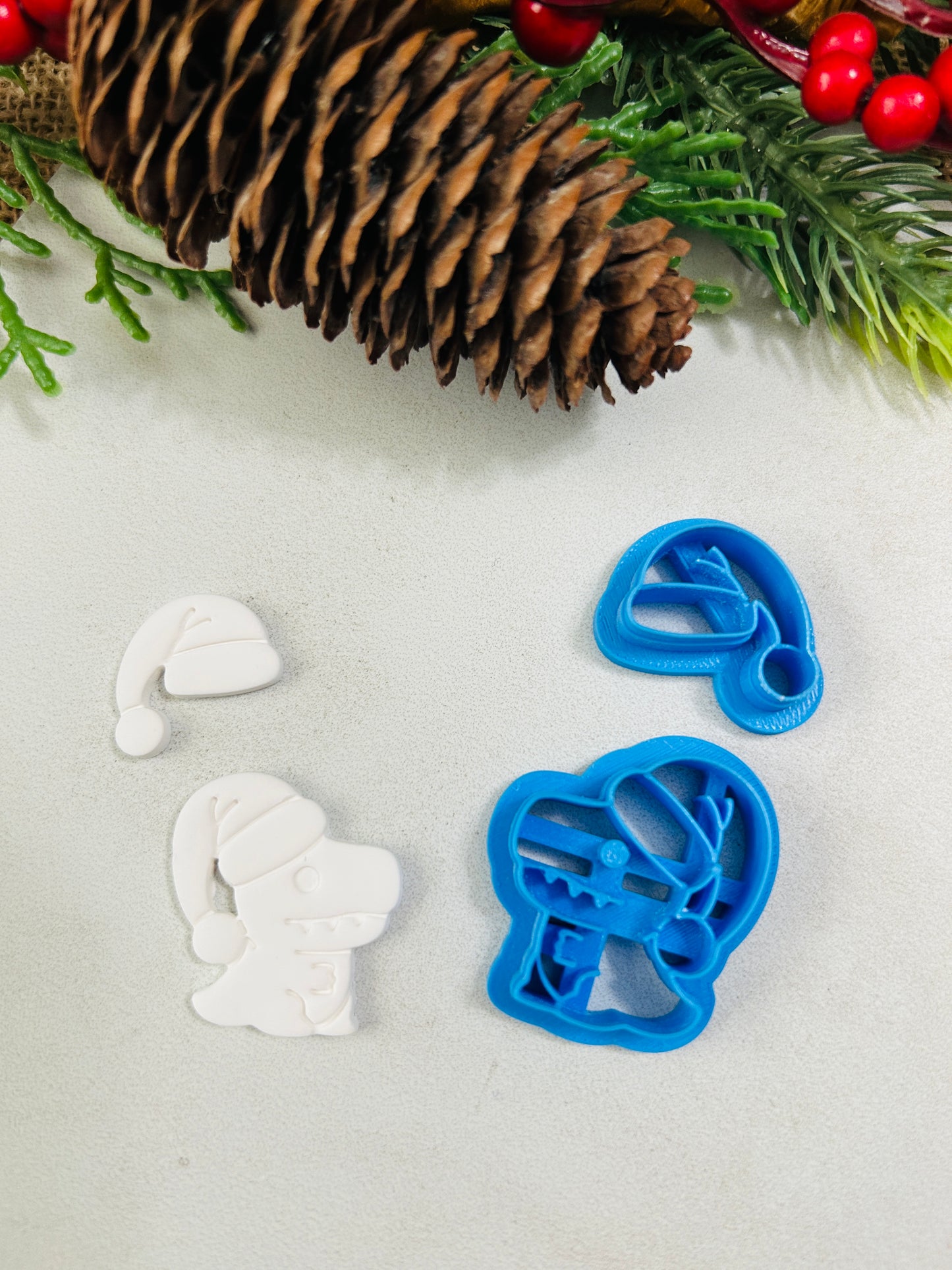 2pc Dinosaur With Santa Hat Imprint Polymer Clay Cutter Set 4 Sizes You Choose