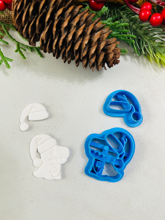 2pc Dinosaur With Santa Hat Imprint Polymer Clay Cutter Set 4 Sizes You Choose