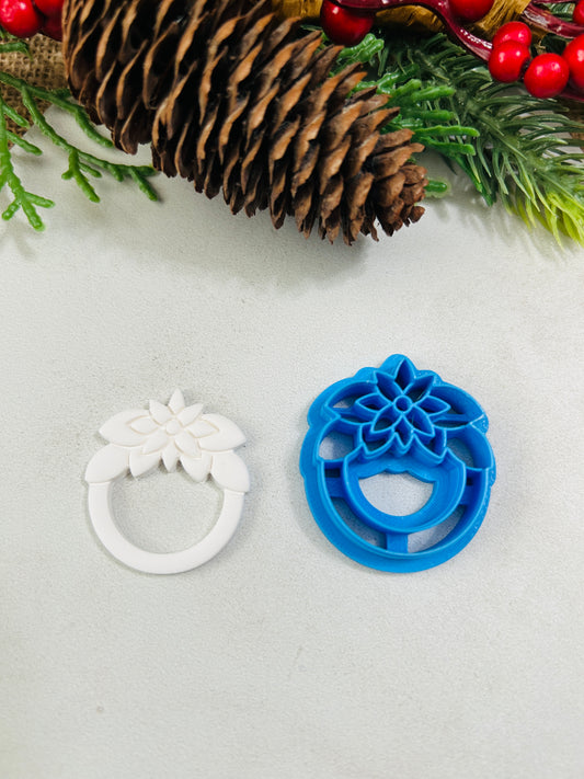 Poinsettia Hoop Wreath Imprint Polymer Clay Cutter 3 Sizes