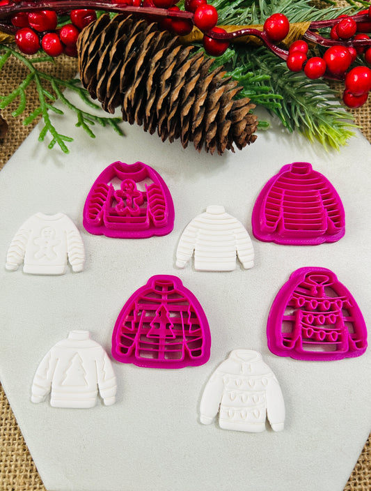 Ugly Christmas Sweater Imprint Polymer Clay Cutter 4 Styles and 4 Sizes YOU CHOOSE