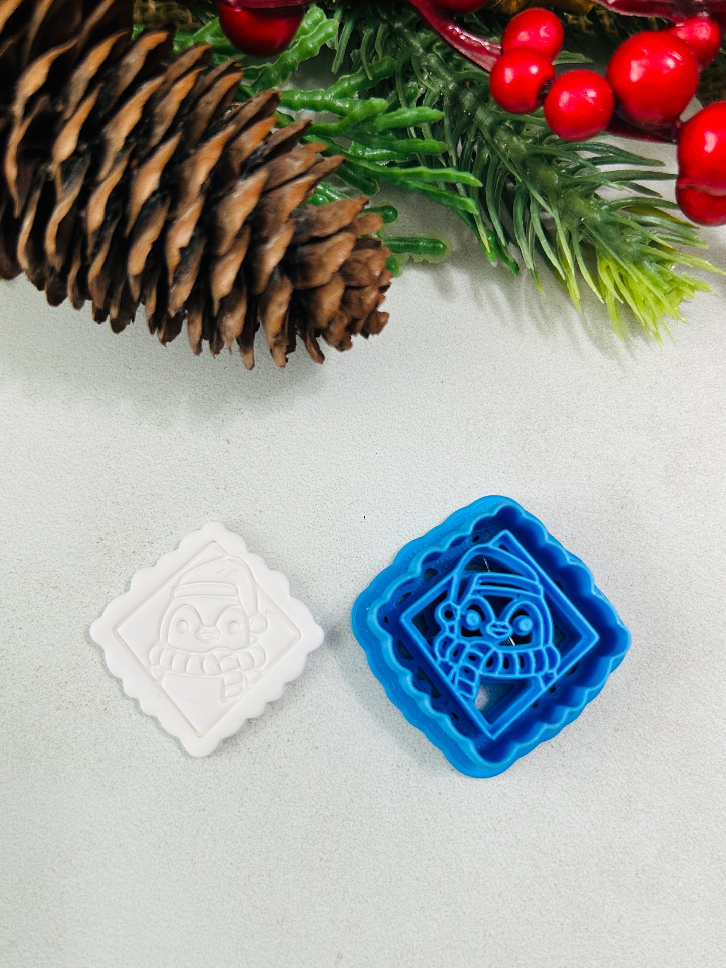 Framed Winter Penguin Imprint Polymer Clay Cutter