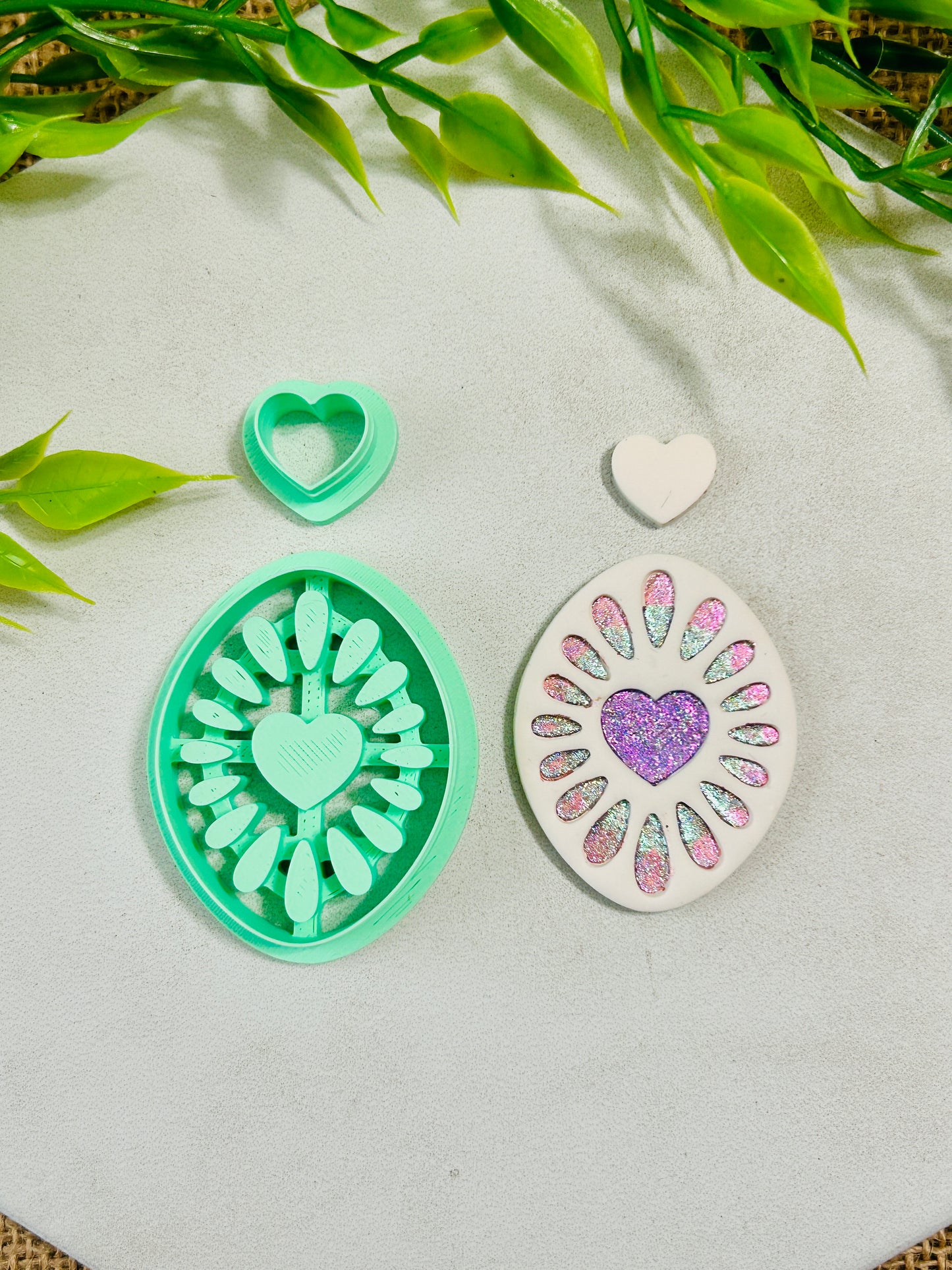 2pc Amore Heart Burst Ceramic Style Imprint Bezel Stone Polymer Clay Cutter Set 5 Sizes YOU CHOOSE