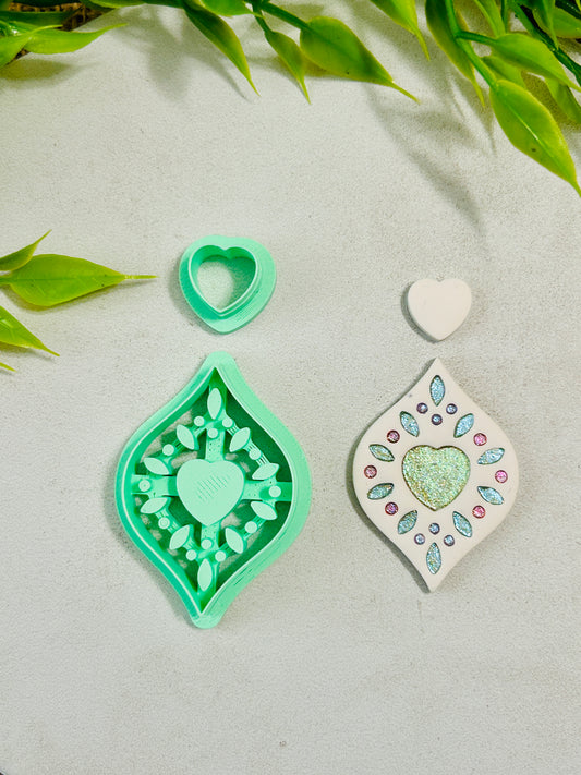 2pc Amore Heart Pinched Drop Ceramic Style Imprint Bezel Stone Polymer Clay Cutter Set 5 Sizes YOU CHOOSE