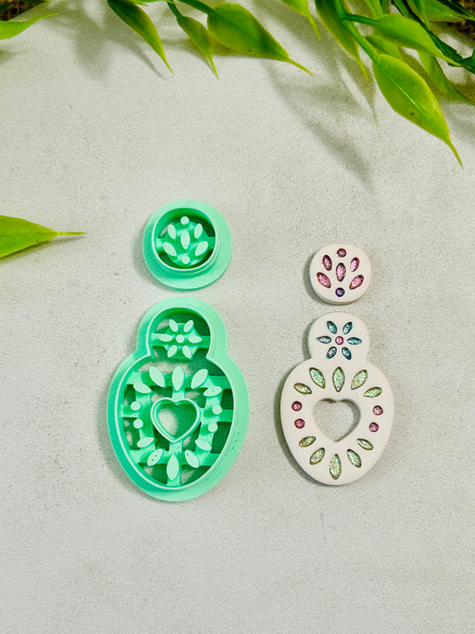 2pc Amore Cut Out Heart Drop Ceramic Style Imprint Polymer Clay Cutter Set 5 Sizes YOU CHOOSE