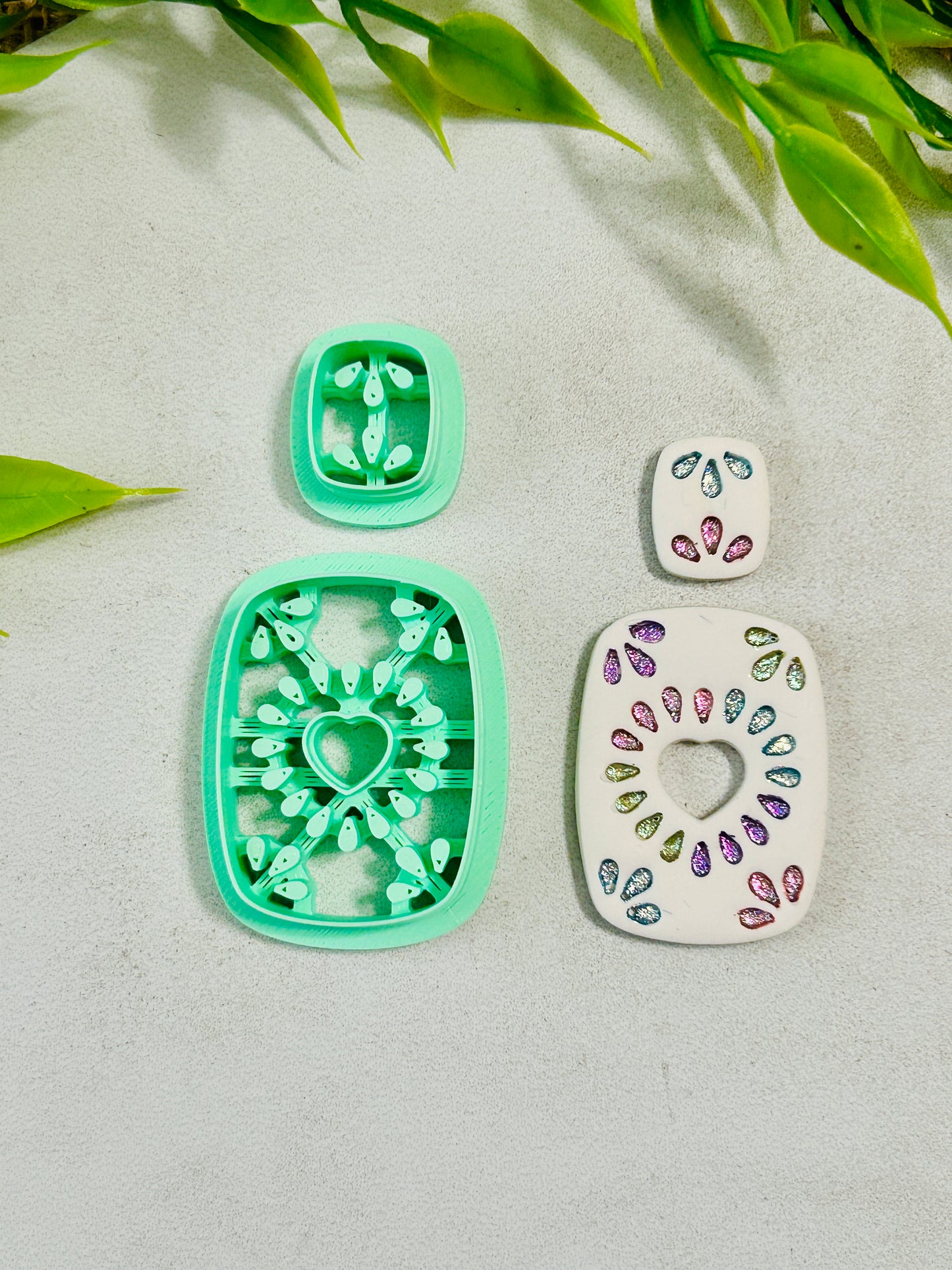 2pc Amore Rectangle Heart Cut Out Ceramic Style Imprint Polymer Clay Cutter Set 5 Sizes YOU CHOOSE