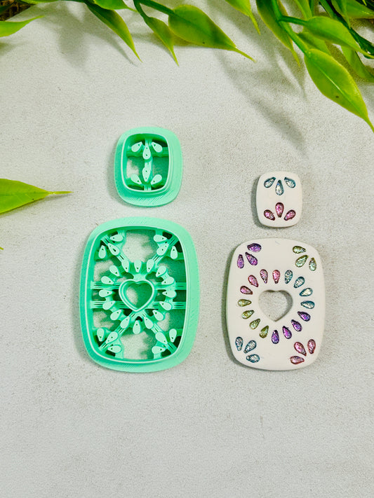 2pc Amore Rectangle Heart Cut Out Ceramic Style Imprint Polymer Clay Cutter Set 5 Sizes YOU CHOOSE
