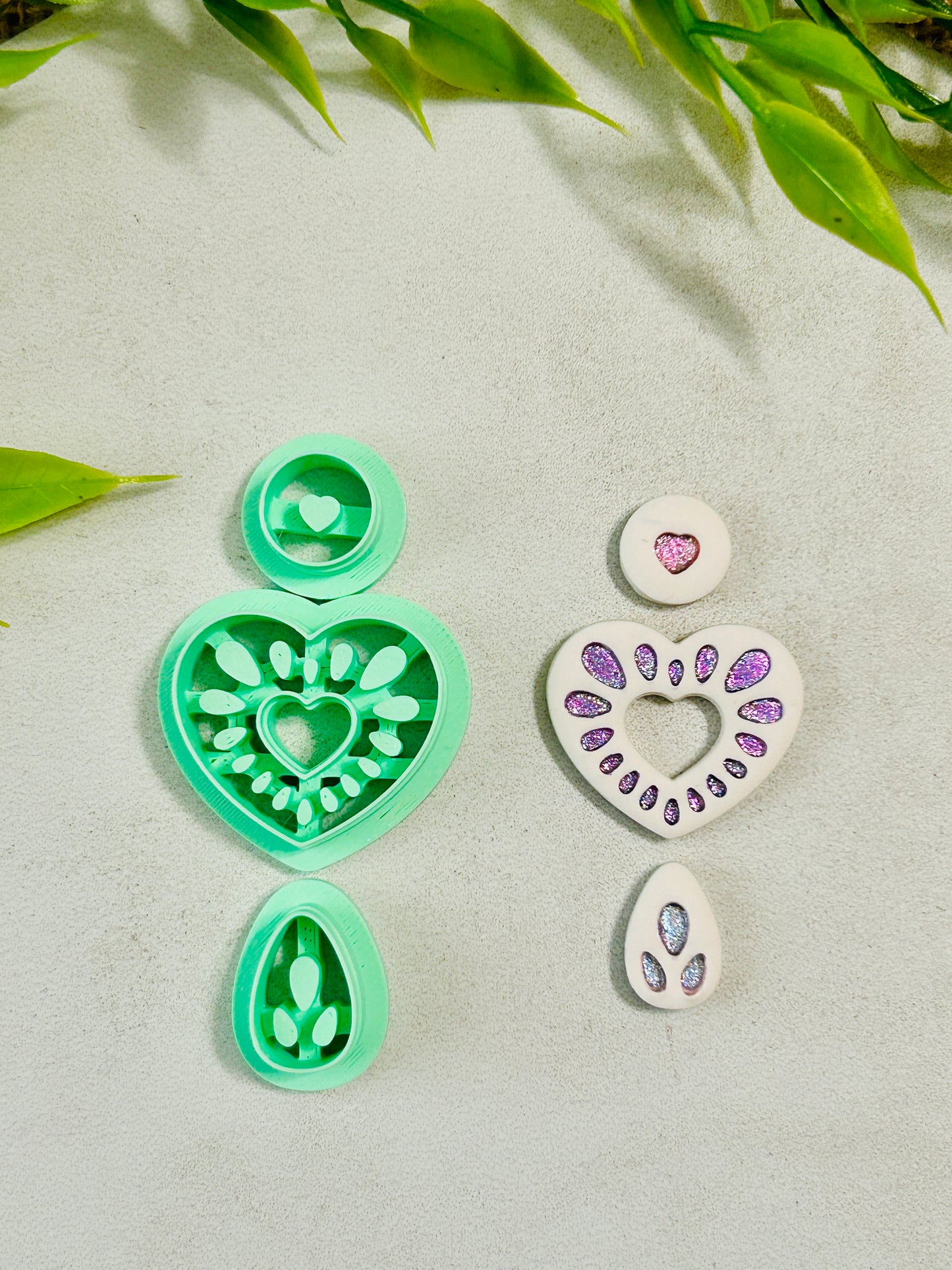 3pc Amore Cut Out Heart Dangle Ceramic Style Imprint Polymer Clay Cutter Set 5 Sizes YOU CHOOSE