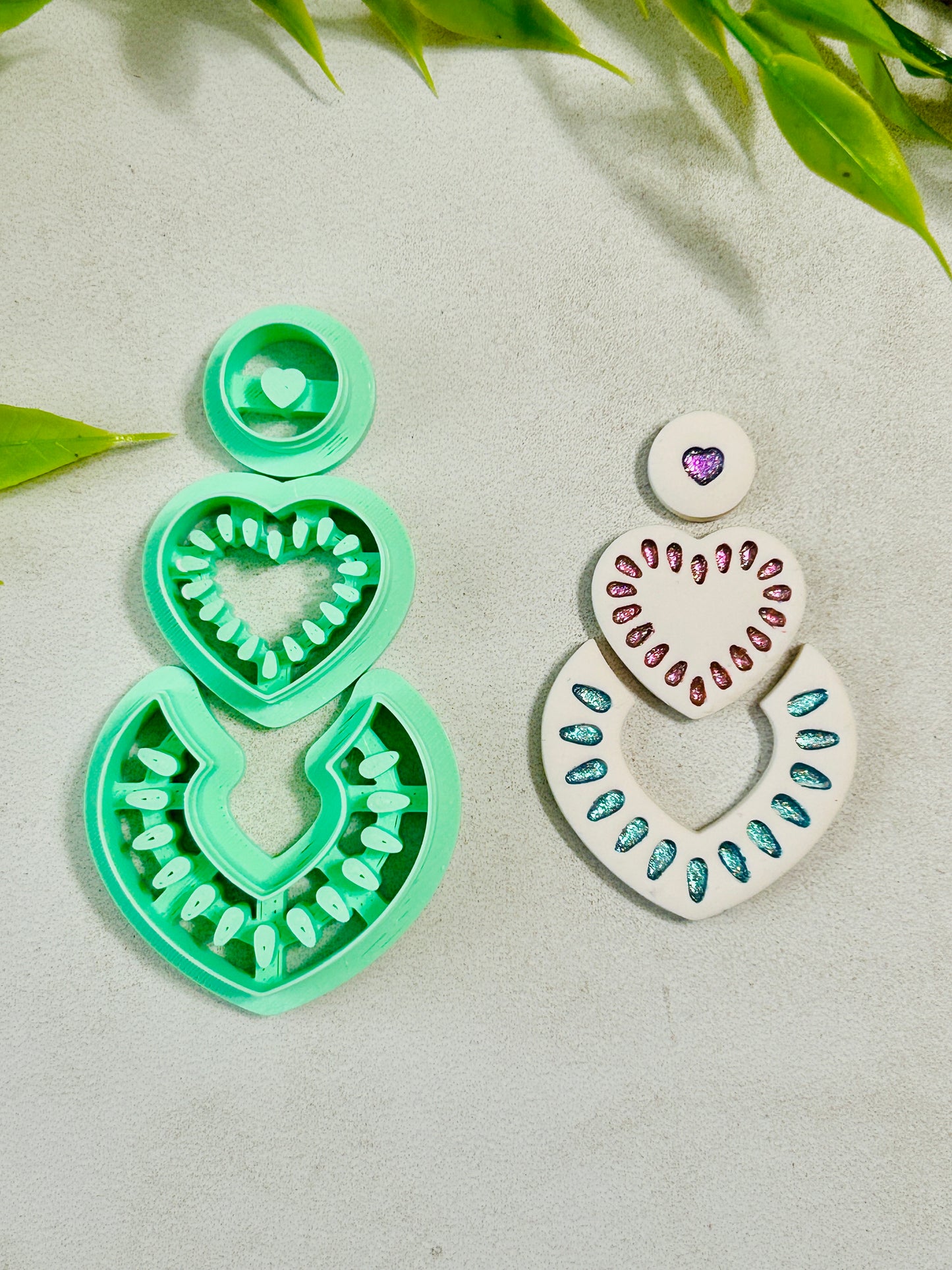 3pc Amore Tiered Heart Boho Dangle Ceramic Style Imprint Polymer Clay Cutter Set 5 Sizes YOU CHOOSE