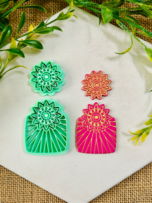 2pc Geometric Boho Floral Stack Style Set 1 Imprint Polymer Clay Cutter Set 5 Sizes YOU CHOOSE