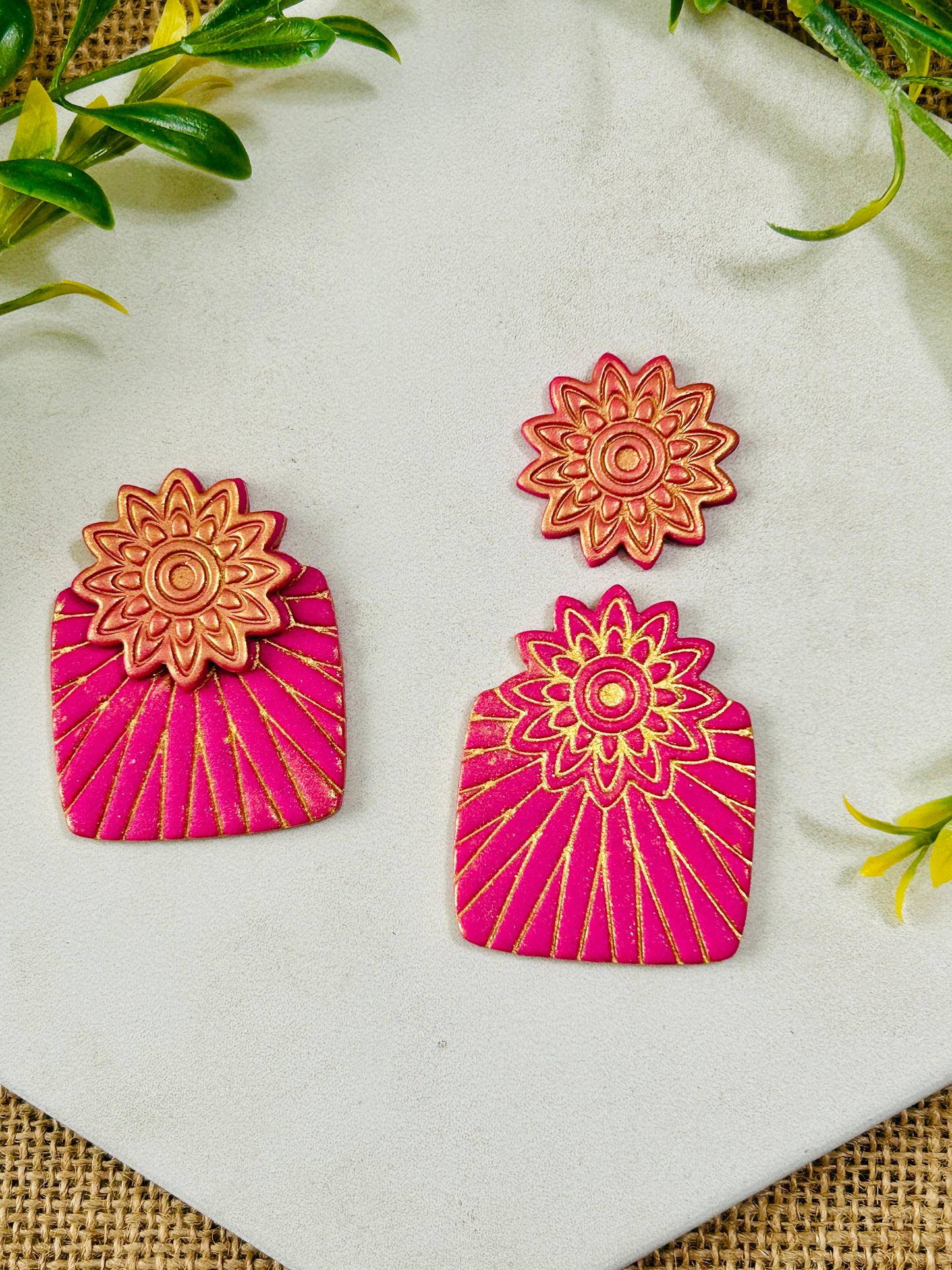 2pc Geometric Boho Floral Stack Style Set 1 Imprint Polymer Clay Cutter Set 5 Sizes YOU CHOOSE