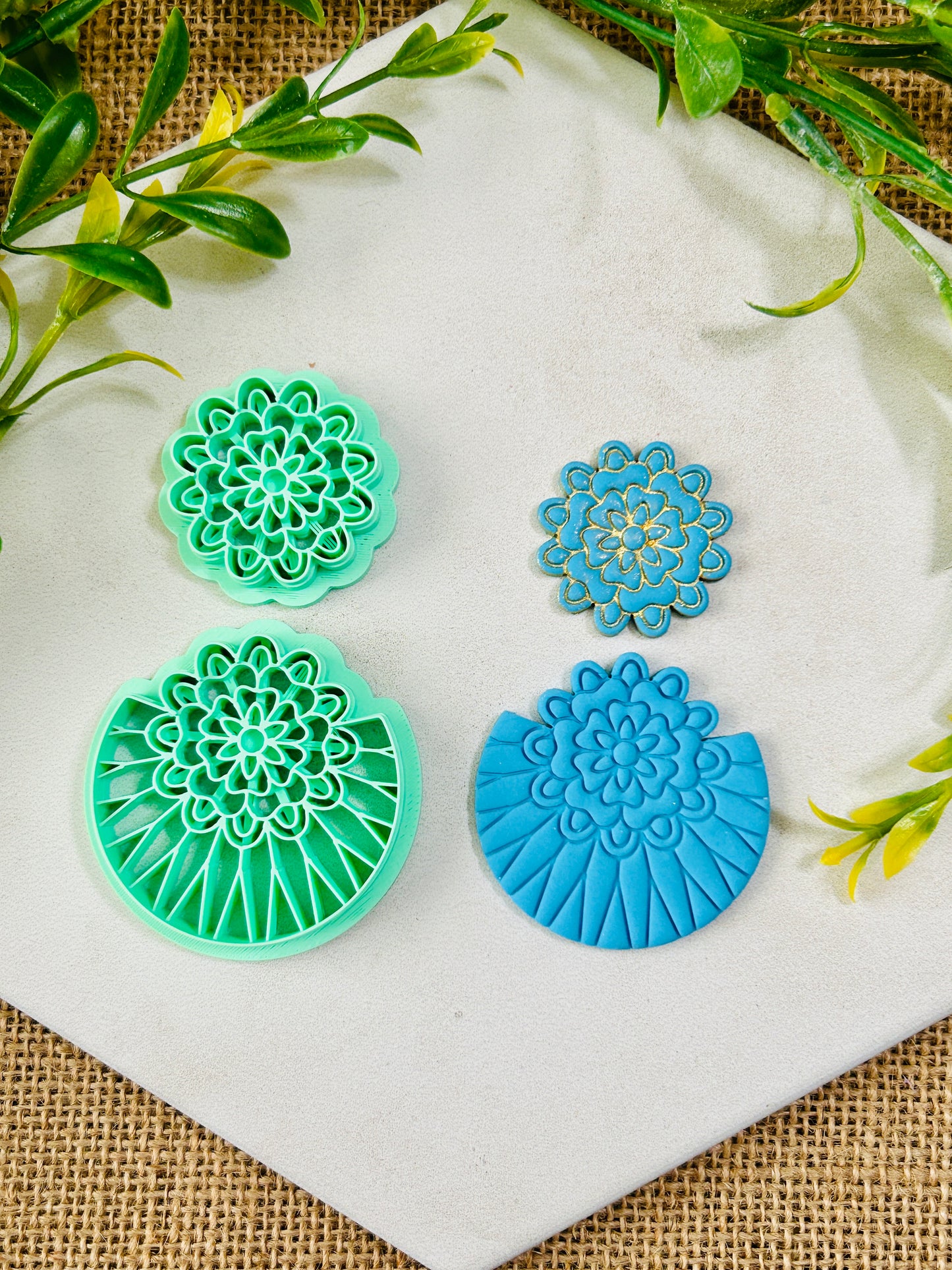2pc Geometric Boho Floral Stack Style Set 10 Imprint Polymer Clay Cutter Set 5 Sizes YOU CHOOSE