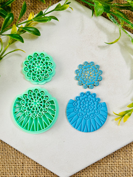 2pc Geometric Boho Floral Stack Style Set 10 Imprint Polymer Clay Cutter Set 5 Sizes YOU CHOOSE