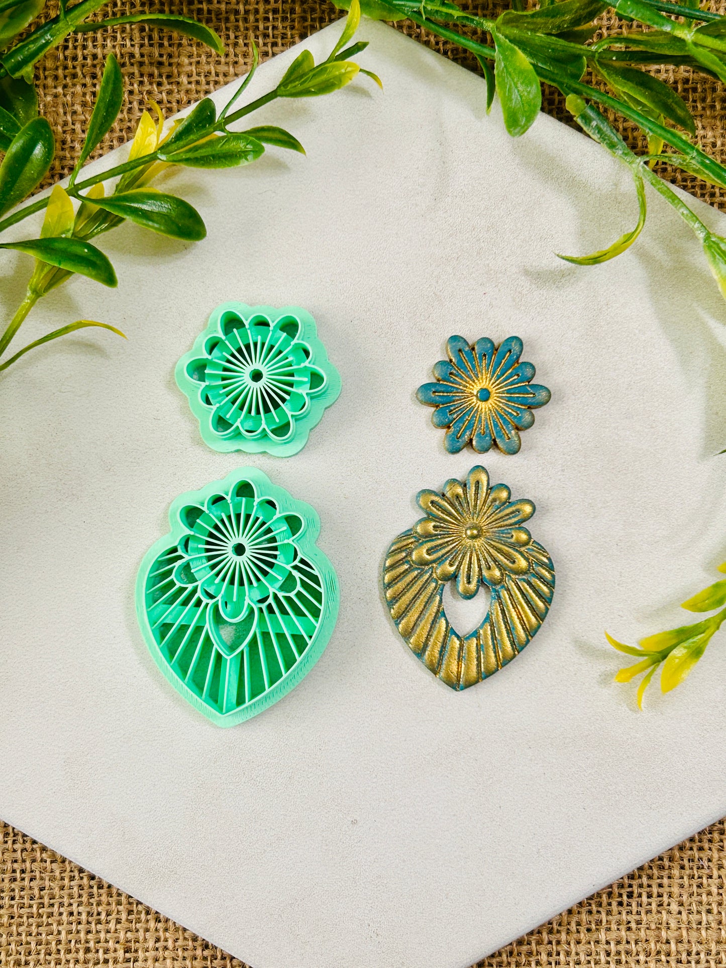 2pc Geometric Boho Floral Stack Style Set 6 Imprint Polymer Clay Cutter Set 5 Sizes YOU CHOOSE